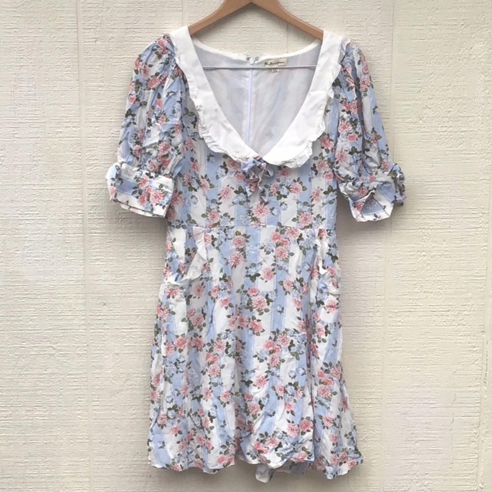 For Love And Lemons Pastel Floral Peter Pan collar bows Dress